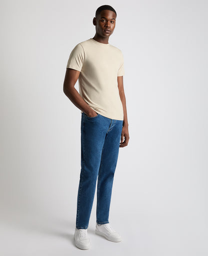 Man wearing a sand Relaxed Fit Crew Neck Tencel T-Shirt