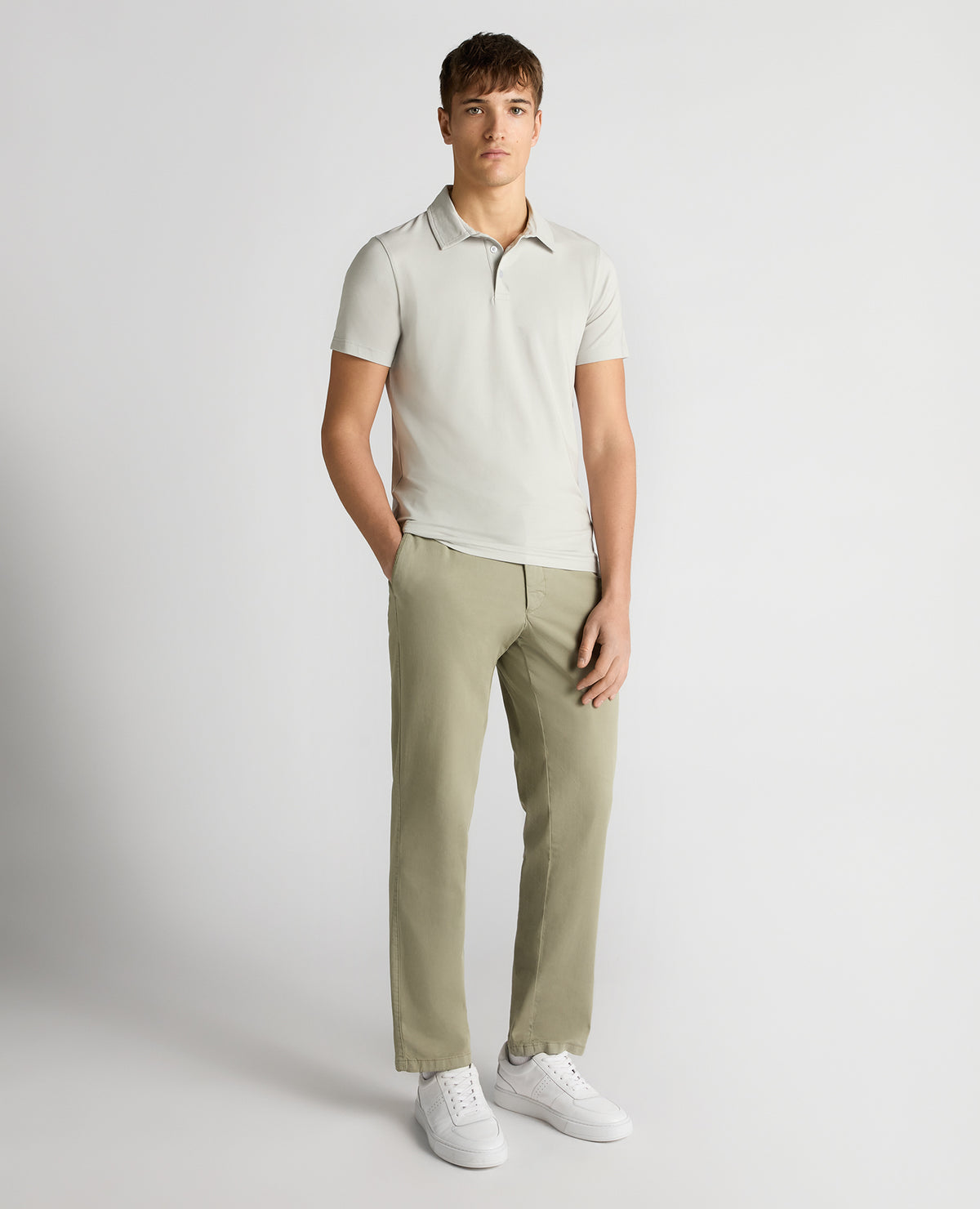 Man wearing a grey Relaxed Fit Tencel Polo