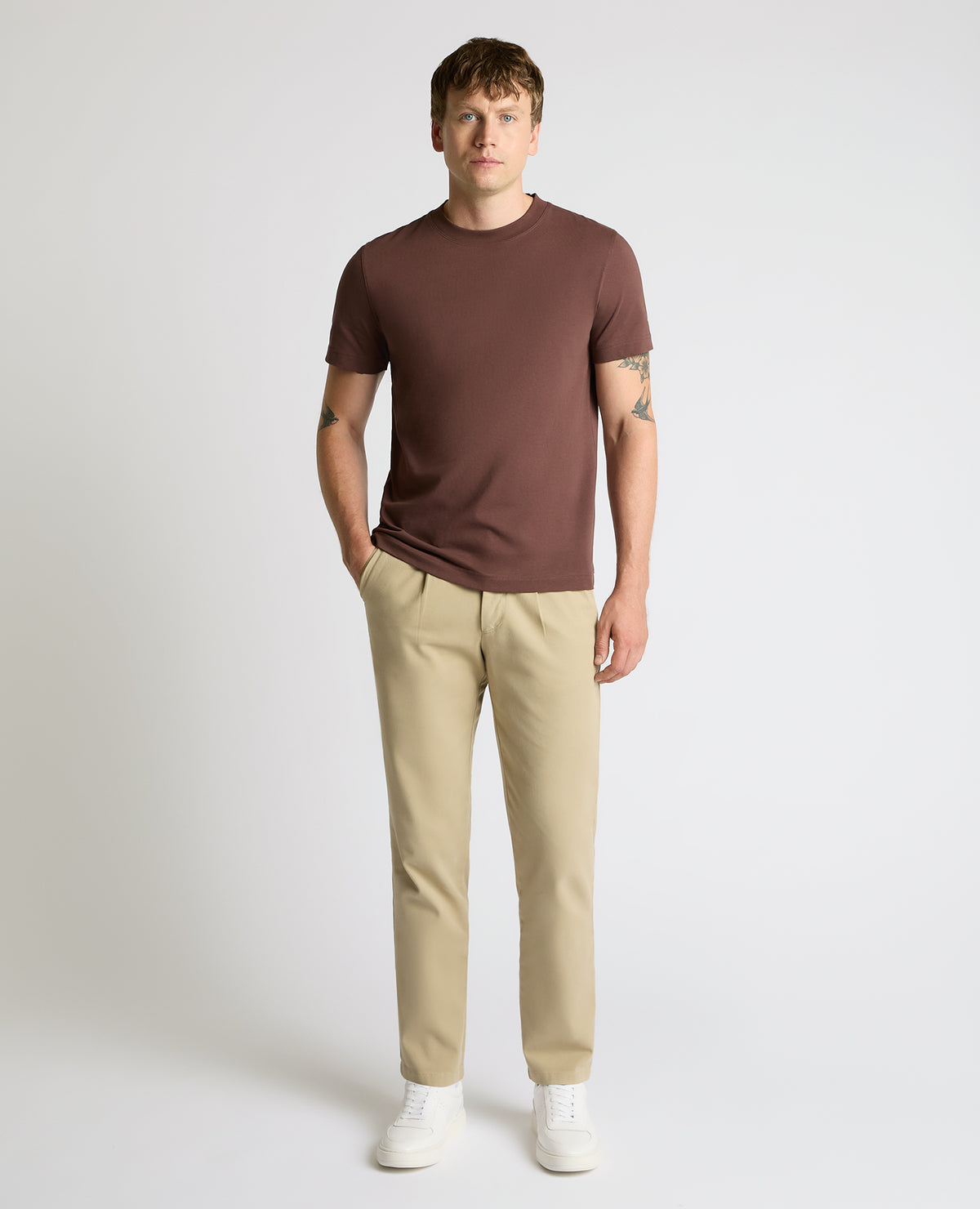 Man wearing a brown Relaxed Fit Organic Cotton T-Shirt
