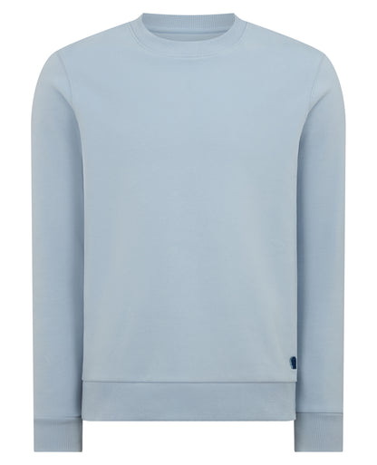 Man wearing a blue Tapered Fit Soft Touch Cotton-Blend Sweatshirt