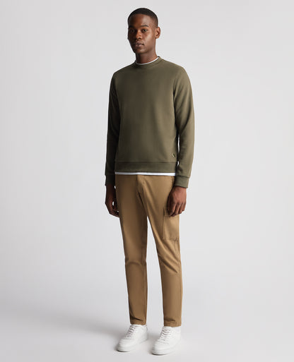 Man wearing a green Tapered Fit Soft Touch Cotton-Blend Sweatshirt
