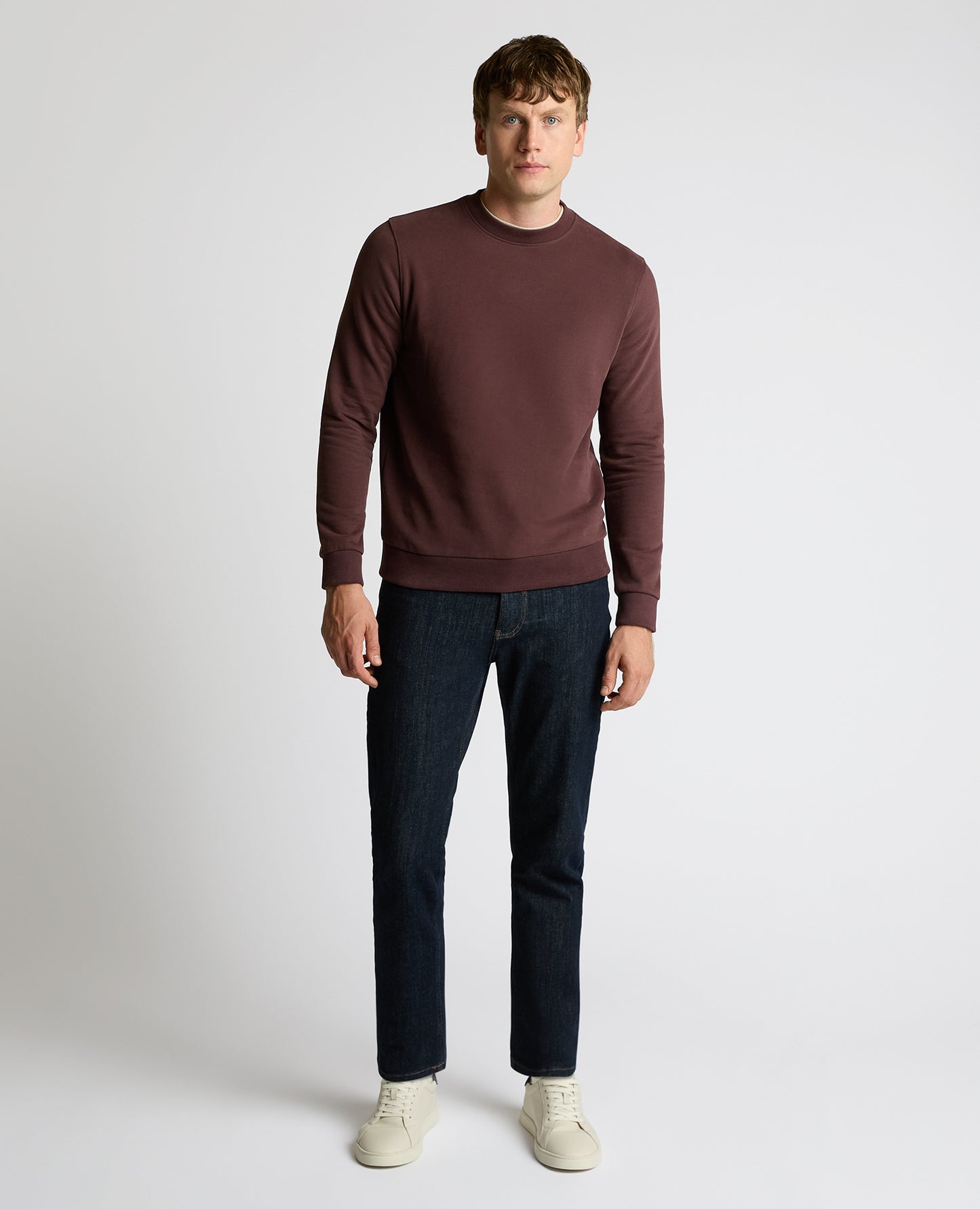 Man wearing a brown Crew Neck Terry Sweatshirt