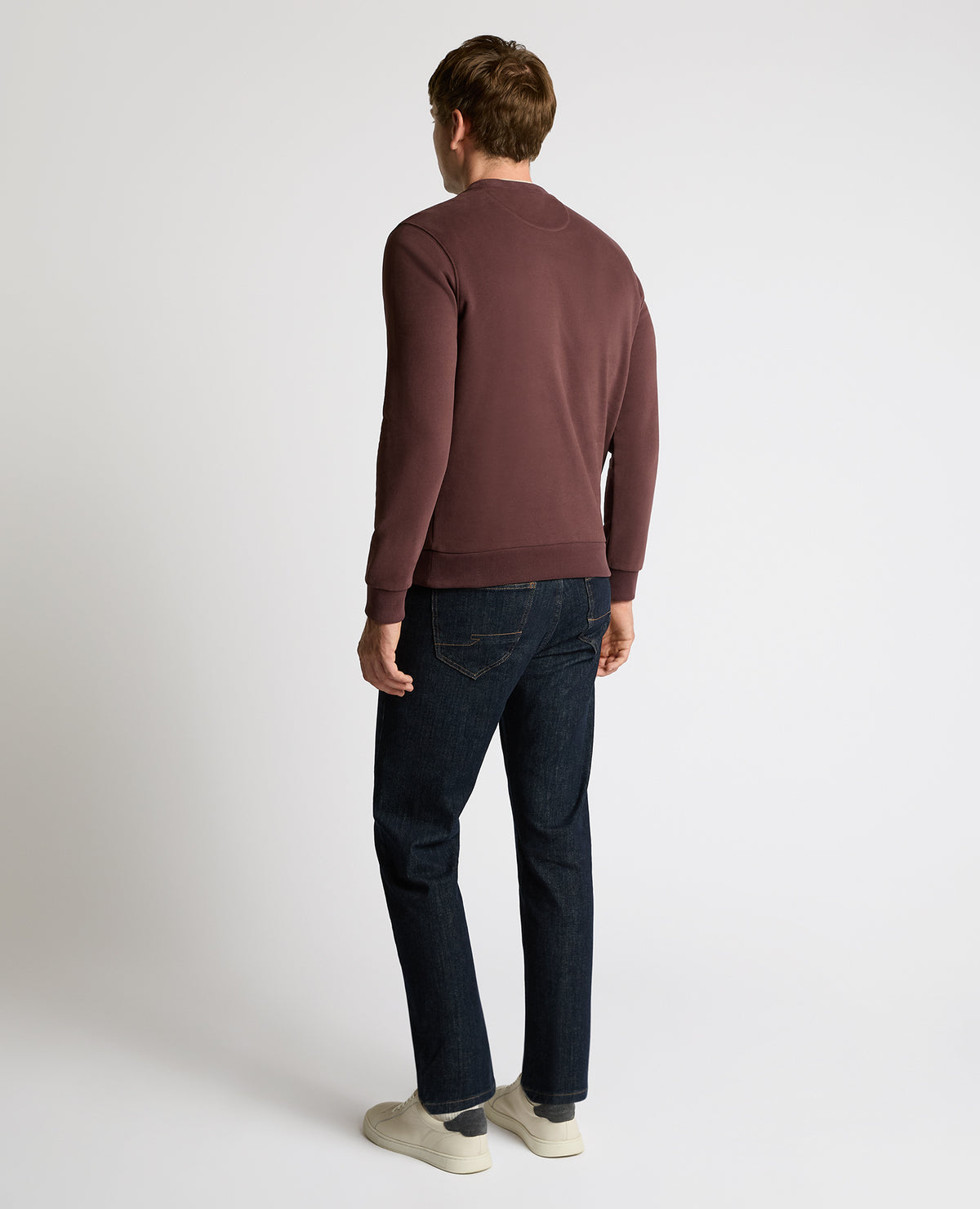 Man wearing a brown Crew Neck Terry Sweatshirt