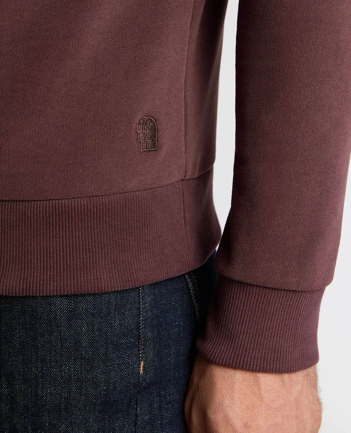 Man wearing a brown Crew Neck Terry Sweatshirt
