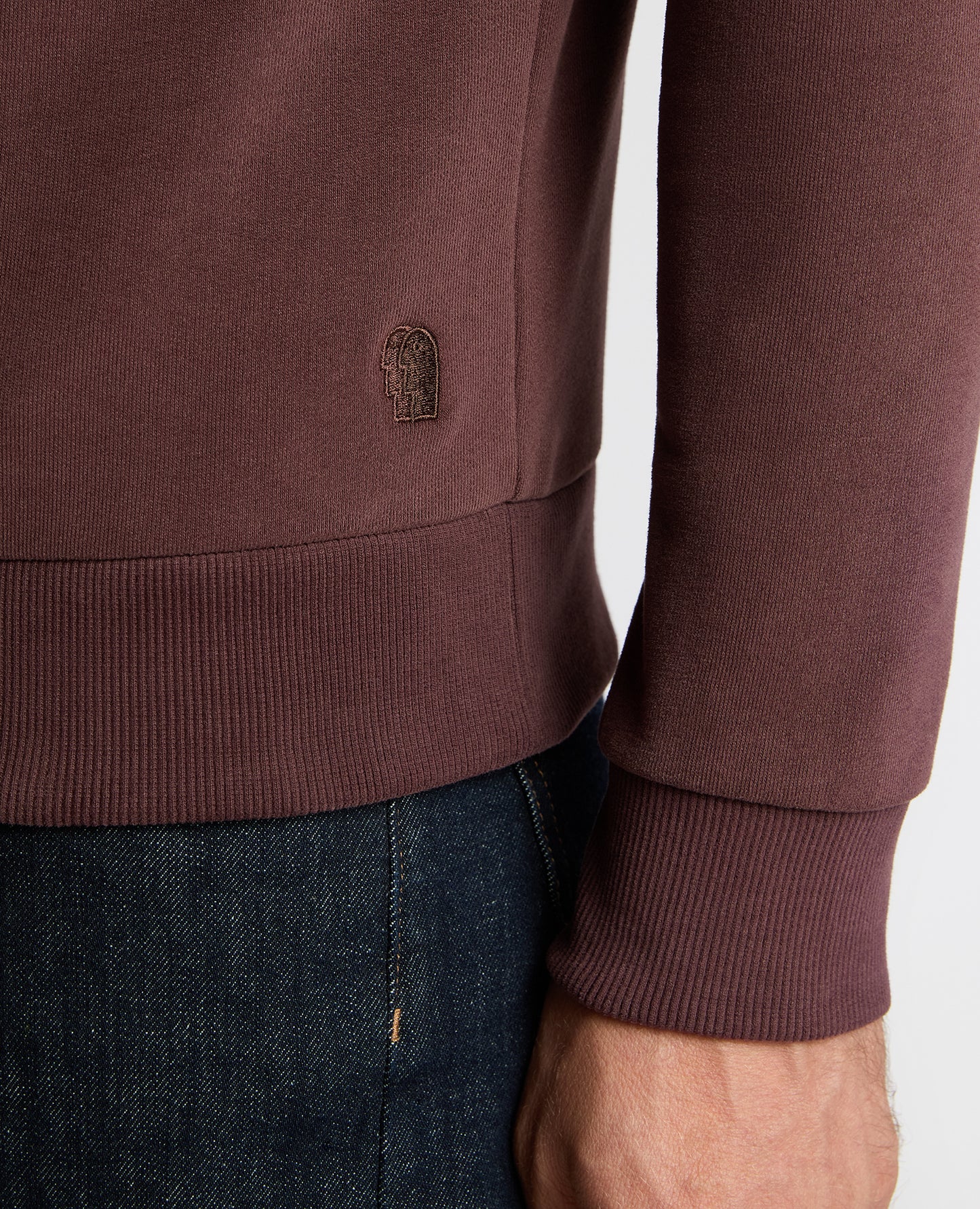 Man wearing a brown Crew Neck Terry Sweatshirt