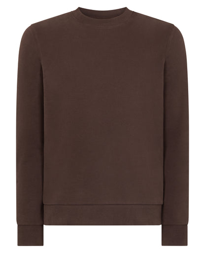 Man wearing a brown Tapered Fit Soft Touch Cotton-Blend Sweatshirt