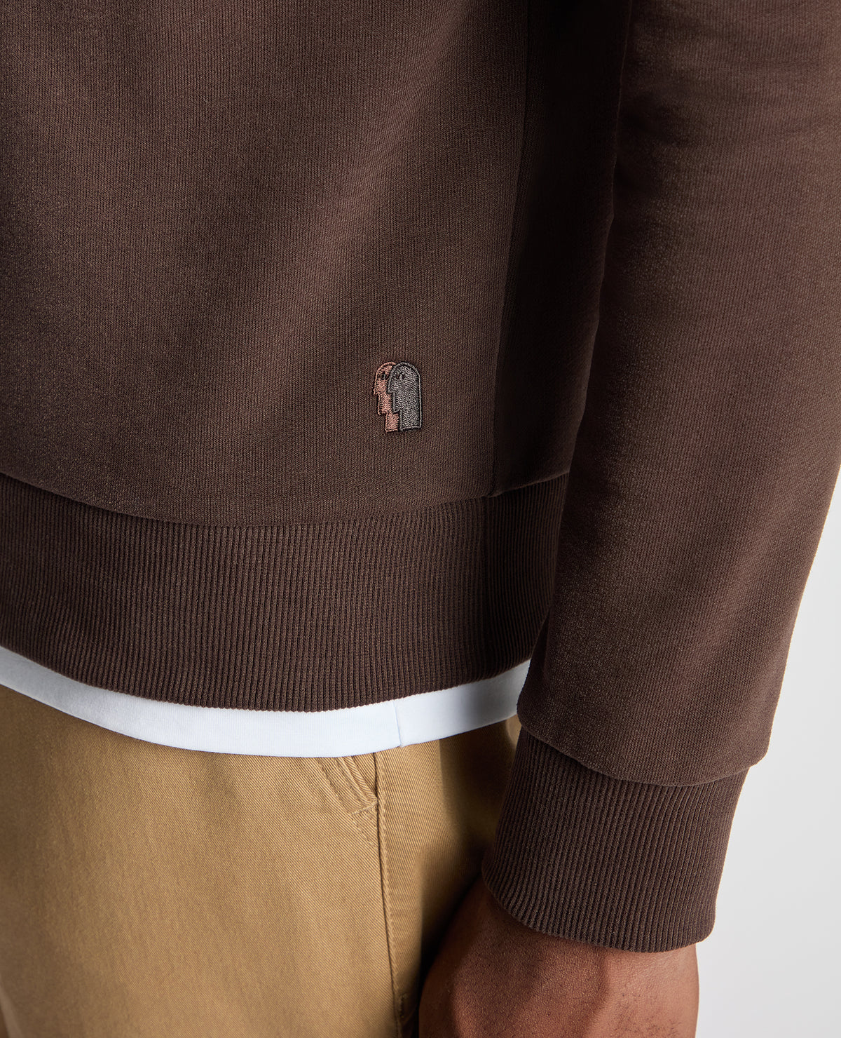 Man wearing a brown Tapered Fit Soft Touch Cotton-Blend Sweatshirt
