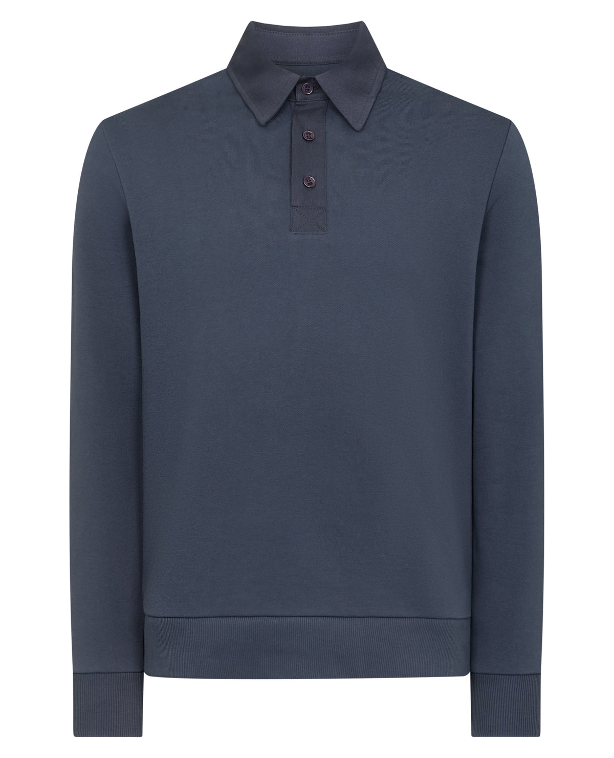 Man wearing a navy Regular Fit Organic Cotton-Stretch Jersey Polo