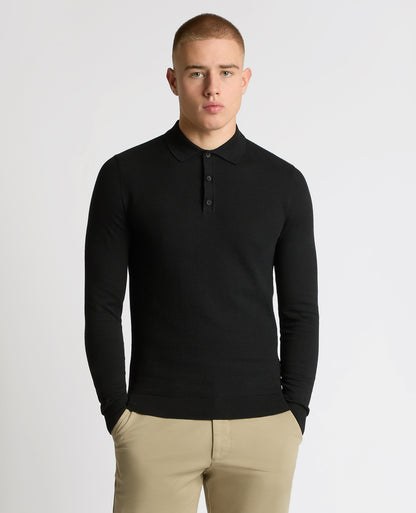 Man wearing a black Cotton Interest Fabric Knit Polo