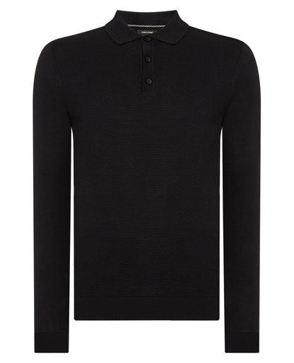 Man wearing a black Cotton Interest Fabric Knit Polo
