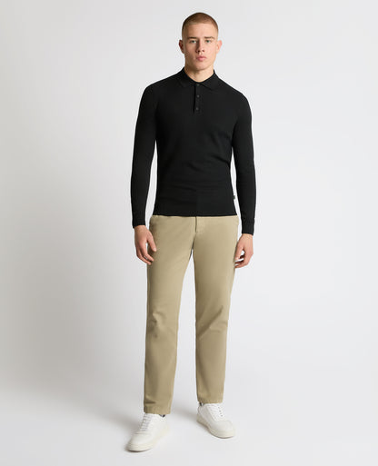 Man wearing a black Cotton Interest Fabric Knit Polo