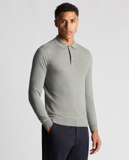 Man wearing a grey Slim Fit Cotton Knitted Polo