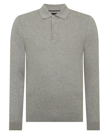 Man wearing a grey Slim Fit Cotton Knitted Polo