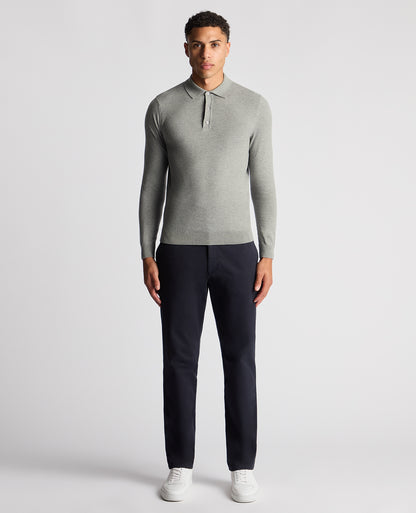 Man wearing a grey Slim Fit Cotton Knitted Polo