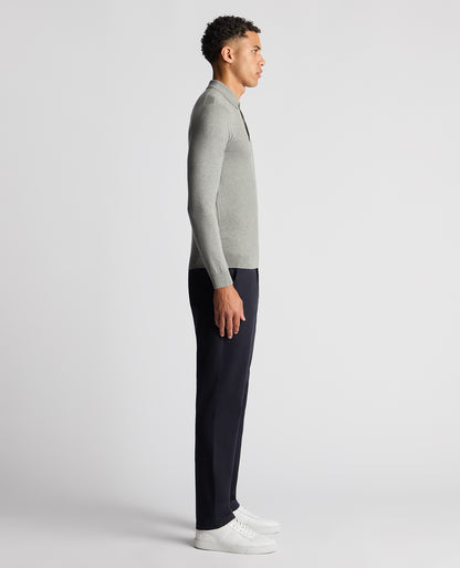 Man wearing a grey Slim Fit Cotton Knitted Polo