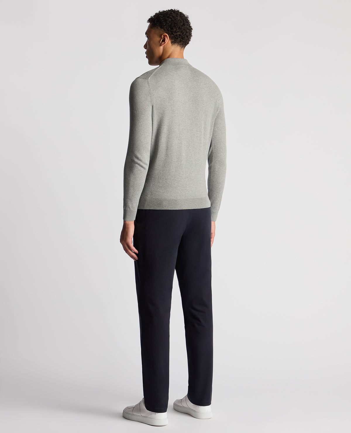 Man wearing a grey Slim Fit Cotton Knitted Polo