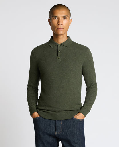 Man wearing a green Cotton Interest Fabric Knit Polo