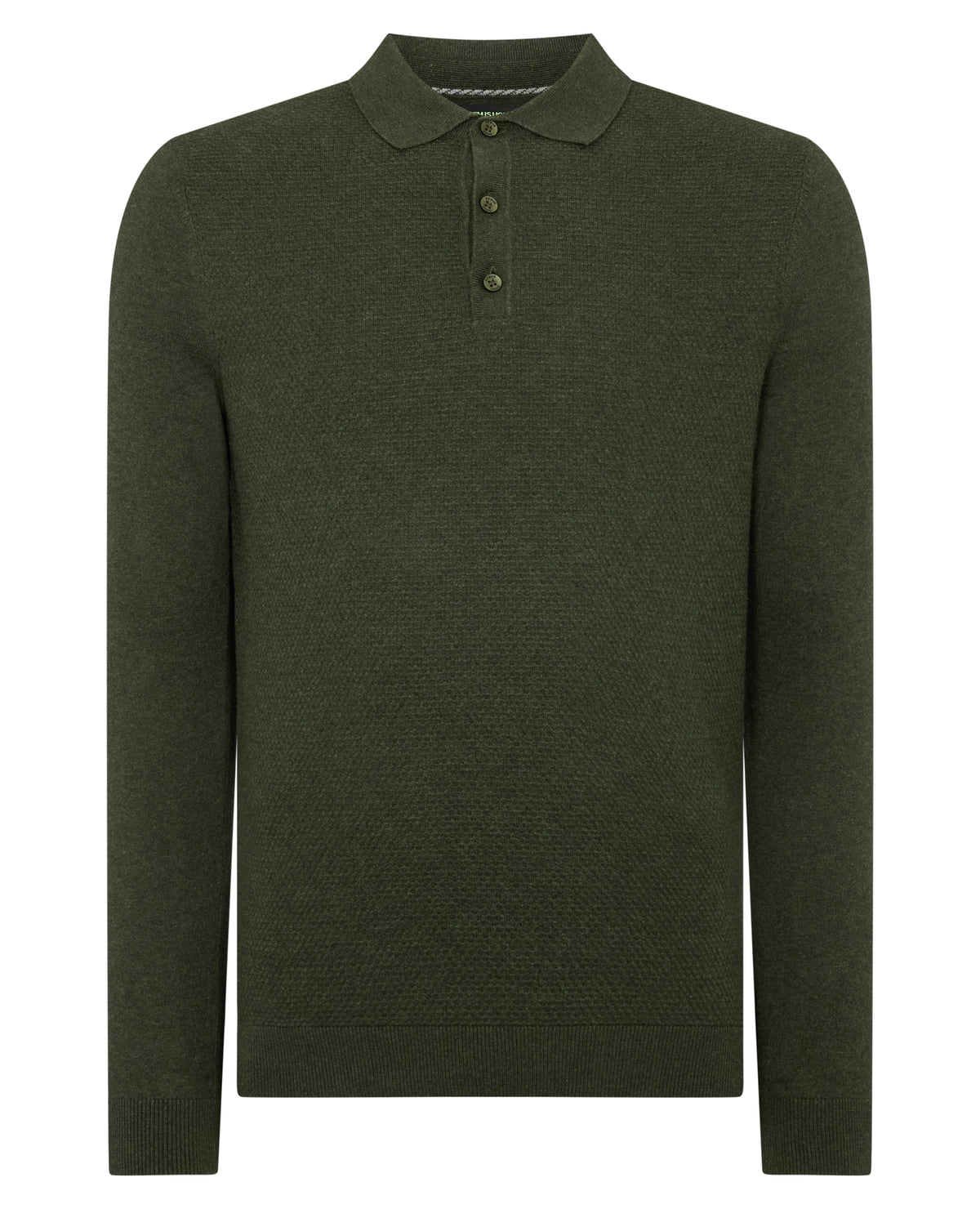 Man wearing a green Cotton Interest Fabric Knit Polo