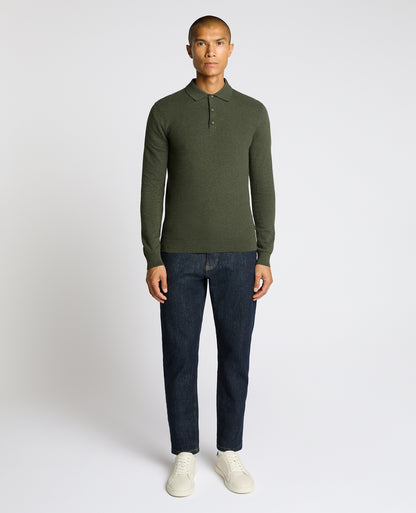 Man wearing a green Cotton Interest Fabric Knit Polo