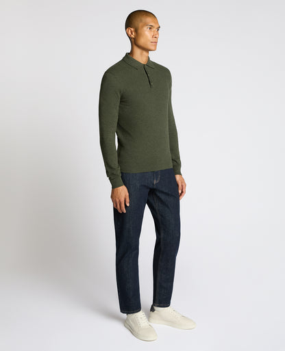 Man wearing a green Cotton Interest Fabric Knit Polo