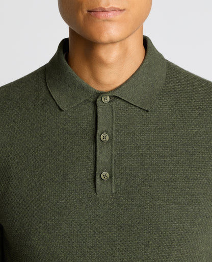 Man wearing a green Cotton Interest Fabric Knit Polo