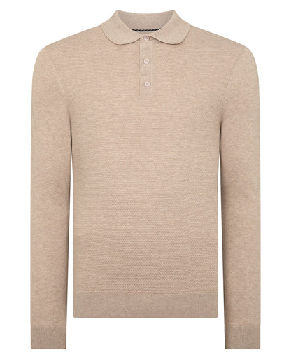 Man wearing a sand Slim Fit Cotton Knitted Polo