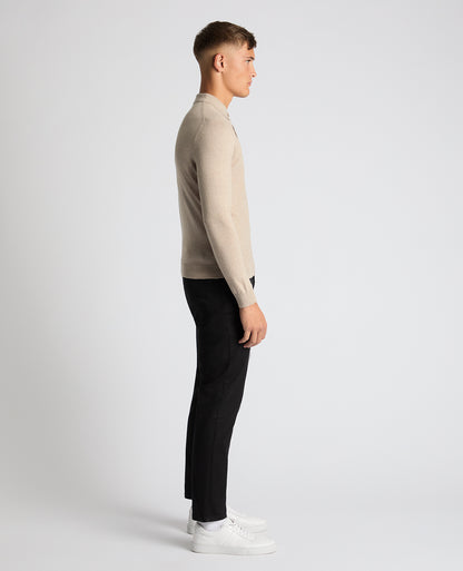Man wearing a sand Slim Fit Cotton Knitted Polo