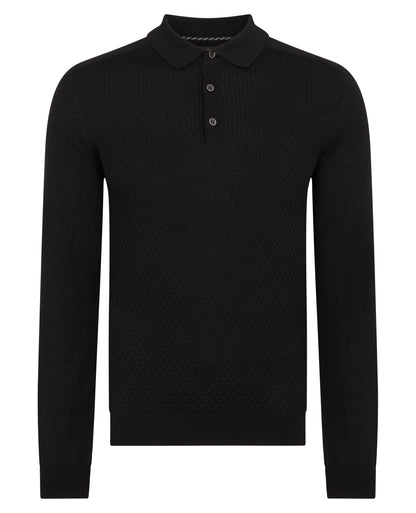 Man wearing a black Slim Fit Merino Wool-Blend Knitted Polo