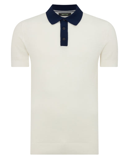 Man wearing a white Slim Fit Cotton Polo Shirt