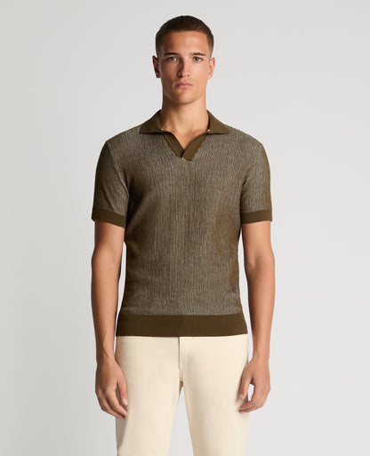 Man wearing a green Slim Fit Textured Knit Polo