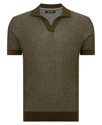 Man wearing a green Slim Fit Textured Knit Polo