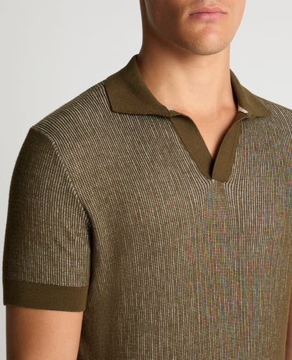 Man wearing a green Slim Fit Textured Knit Polo