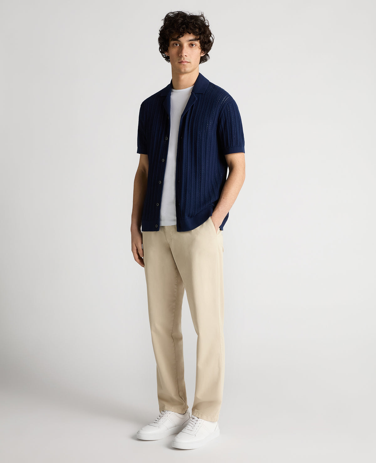 Man wearing a blue Relaxed Fit Cuban Style Shirt