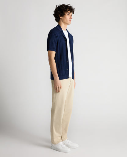 Man wearing a blue Relaxed Fit Cuban Style Shirt