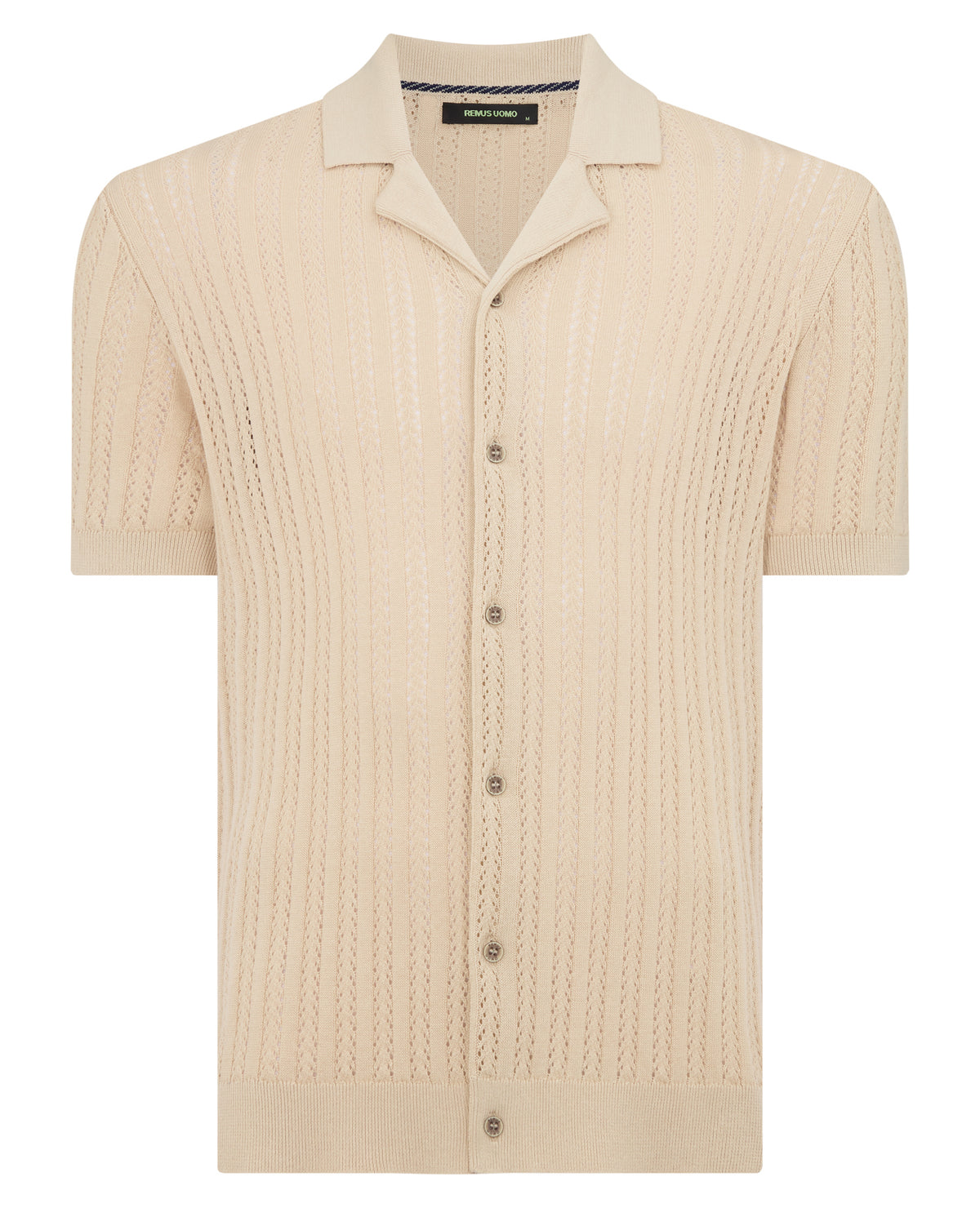 Man wearing a sand Relaxed Fit Cuban Style Shirt
