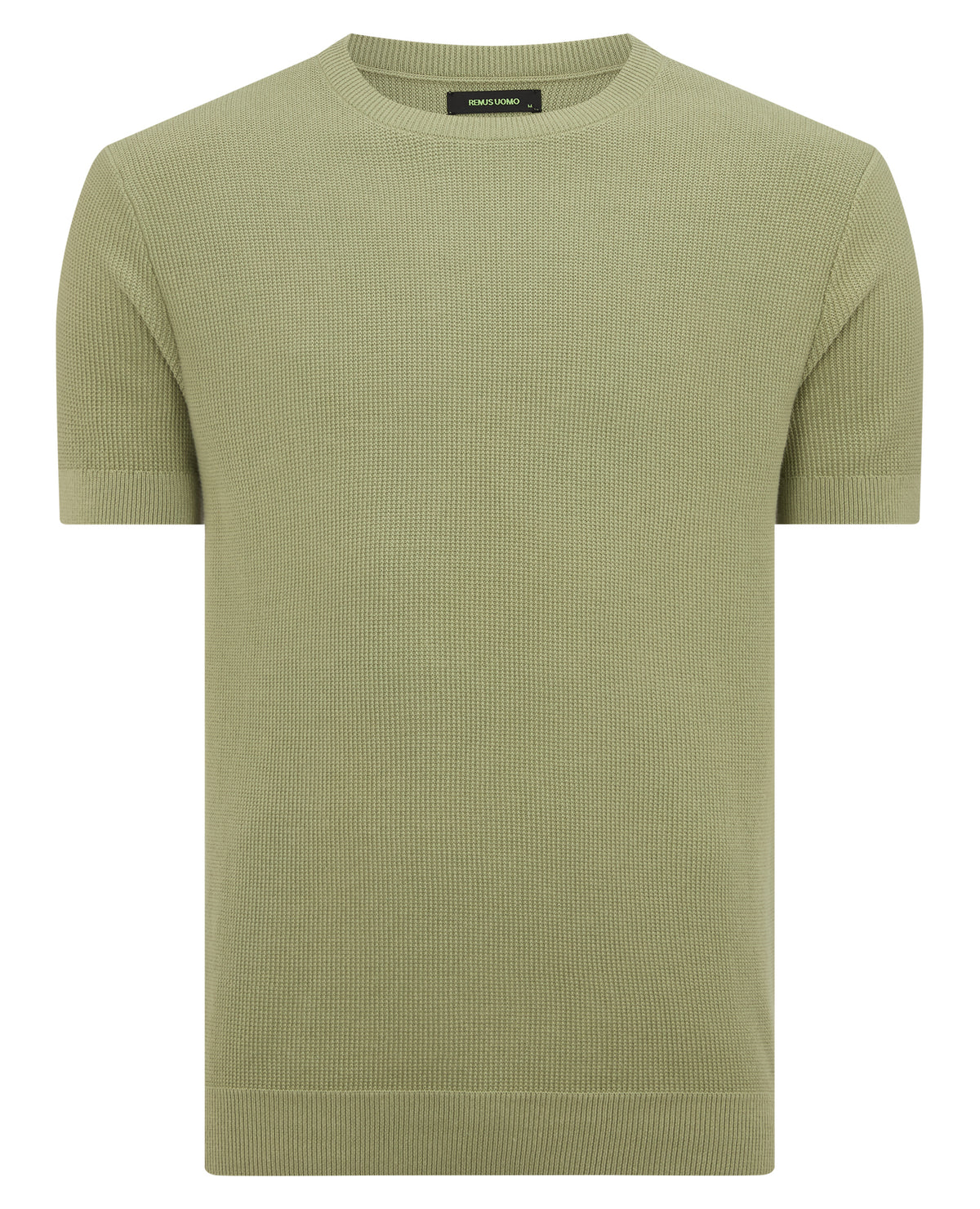 Man wearing a green Slim Fit Wafffle Knitted Tee