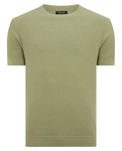 Man wearing a green Slim Fit Wafffle Knitted Tee