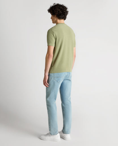 Man wearing a green Slim Fit Wafffle Knitted Tee