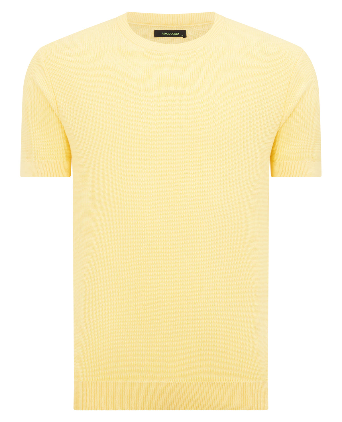 Man wearing a orange Slim Fit Wafffle Knitted Tee