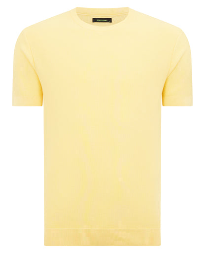 Man wearing a orange Slim Fit Wafffle Knitted Tee