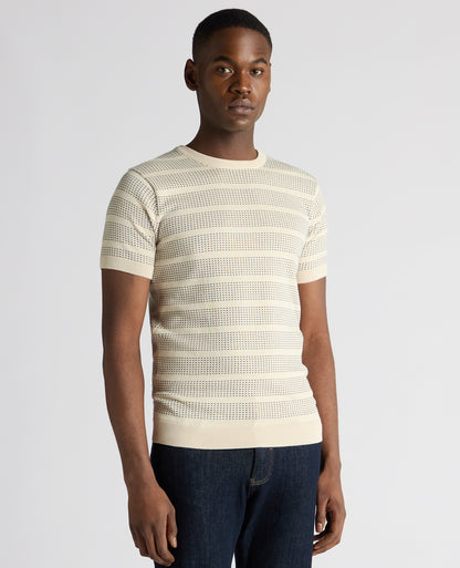 Man wearing a sand Slim Fit Jacquard Tee