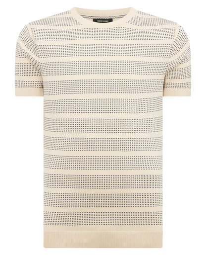 Man wearing a sand Slim Fit Jacquard Tee