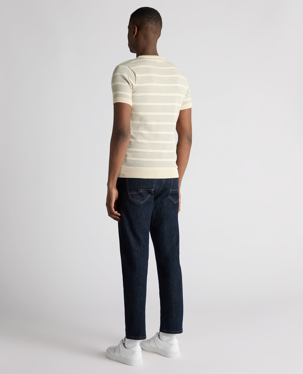 Man wearing a sand Slim Fit Jacquard Tee