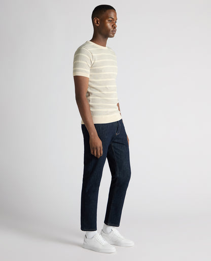 Man wearing a sand Slim Fit Jacquard Tee