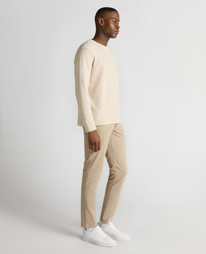 Man wearing a sand Tapered Fit Cotton Micro Waffle Sweatshirt