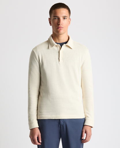 Man wearing a sand Relaxed Fit Cotton-Linen Polo