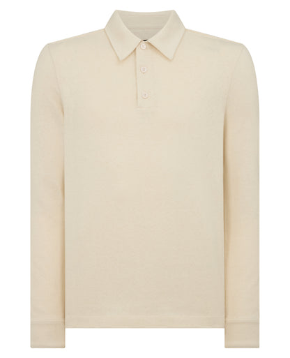 Man wearing a sand Relaxed Fit Cotton-Linen Polo