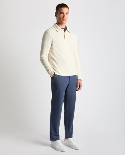 Man wearing a sand Relaxed Fit Cotton-Linen Polo