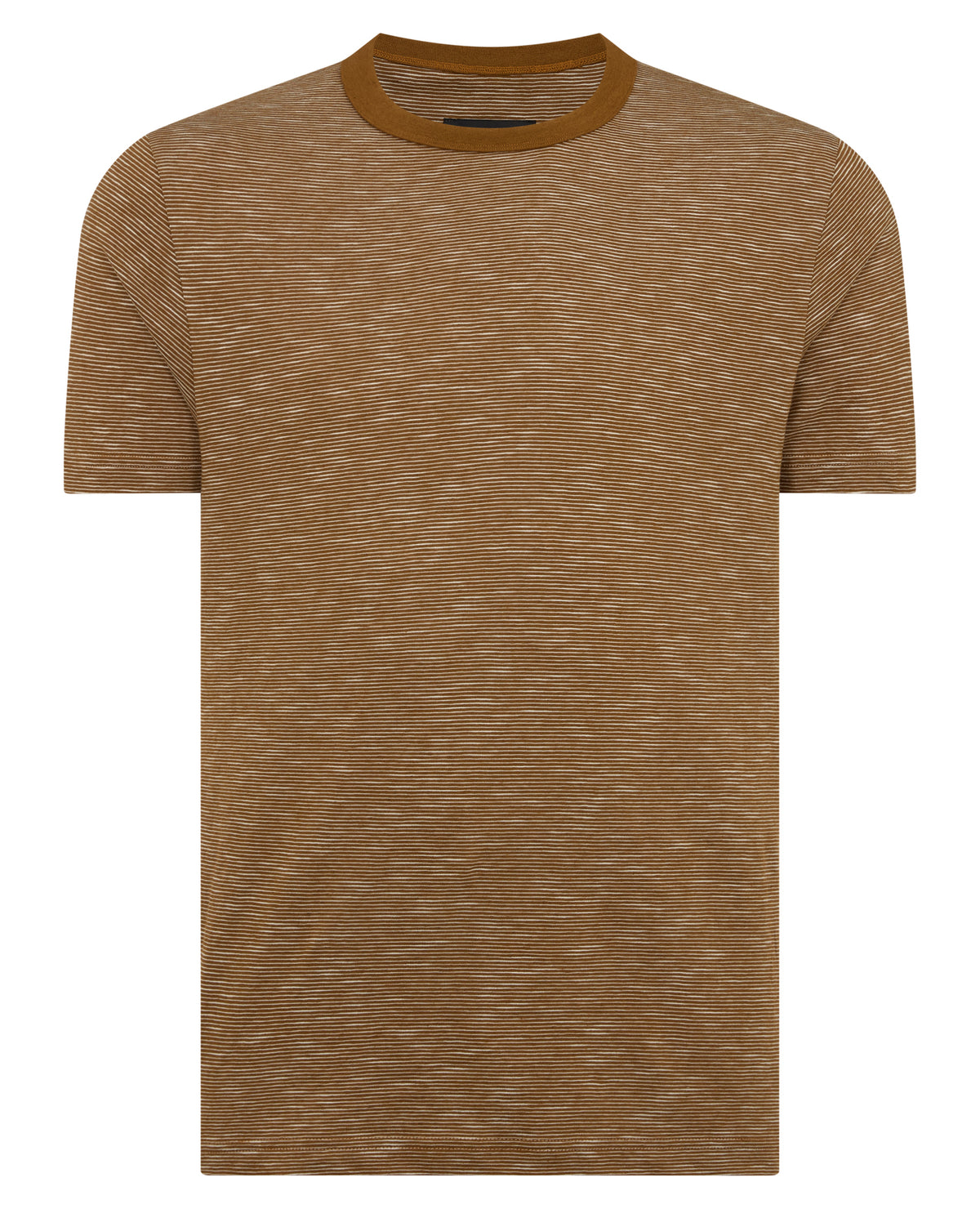 Man wearing a brown Tapered Fit Cotton-Linen T-Shirt
