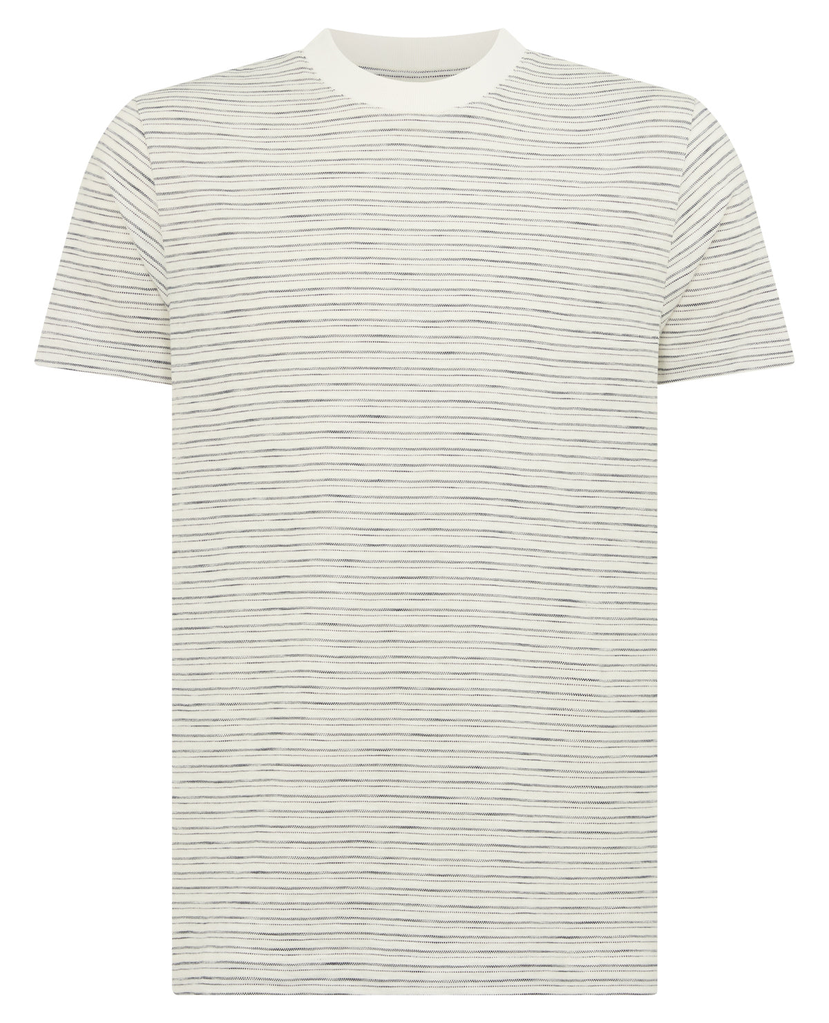 Man wearing a navy Relaxed Fit Cotton Stripe T-Shirt